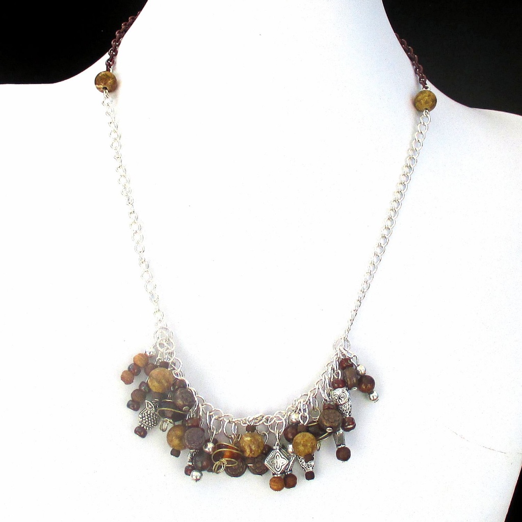 Owl Charm Chain Tigereye Gemstone Necklace